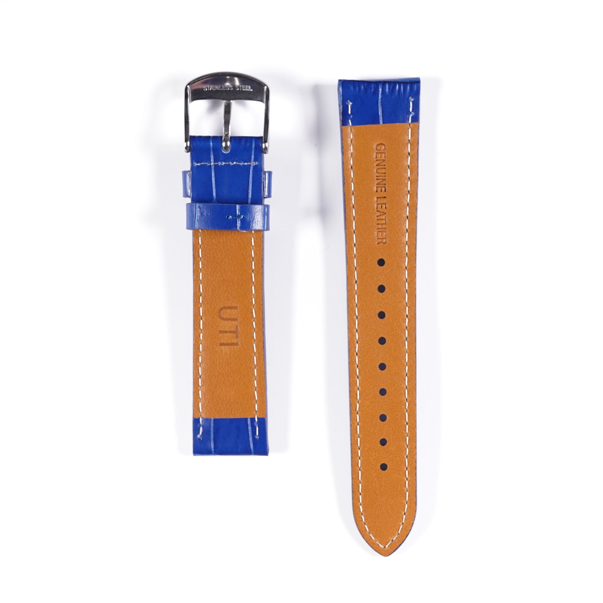 20mm Crocodile Pattern Genuine Leather Blue - Urban Time Imagination