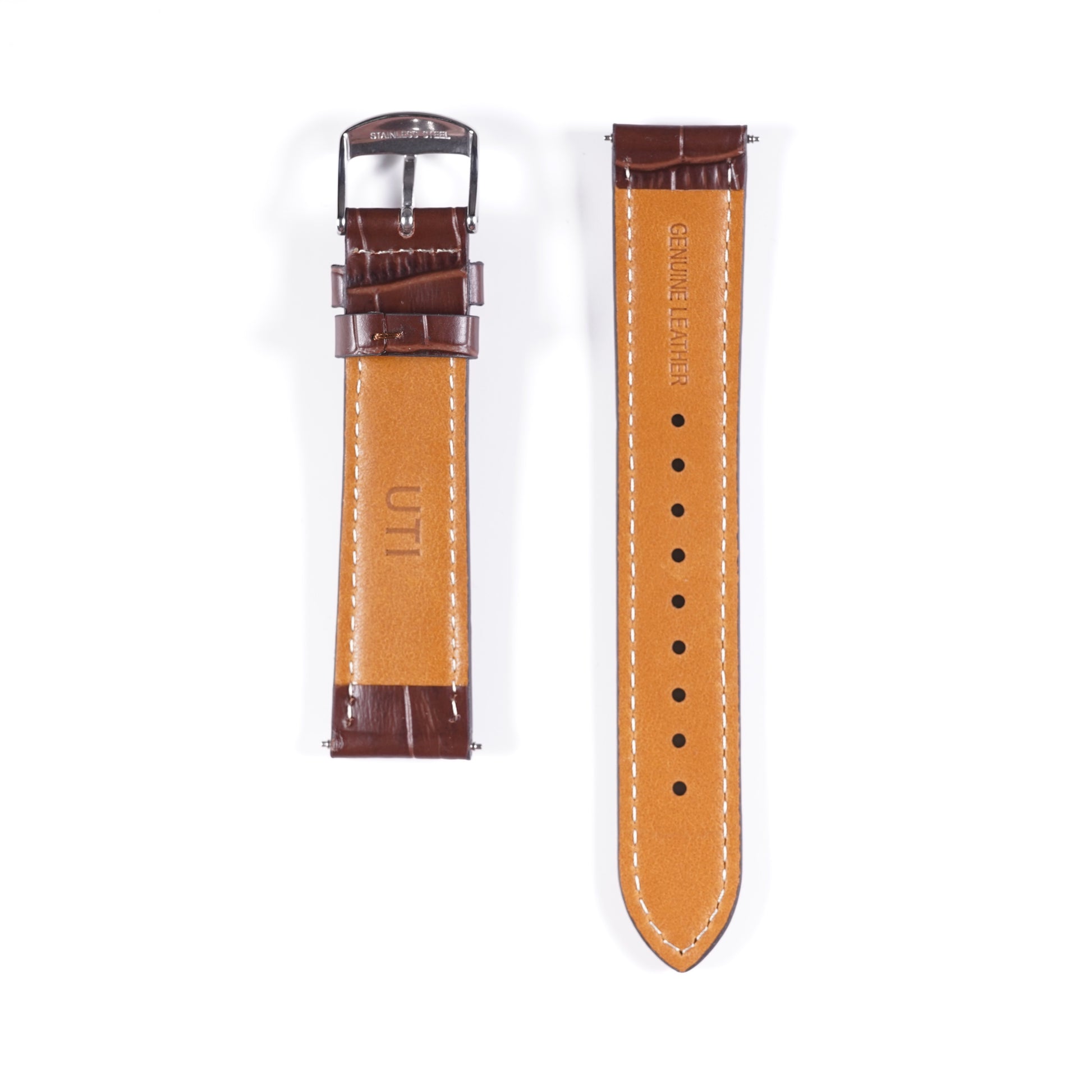20mm Crocodile Pattern Genuine Leather Brown - Urban Time Imagination