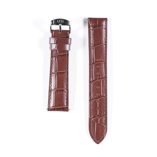 20mm Crocodile Pattern Genuine Leather Brown - Urban Time Imagination